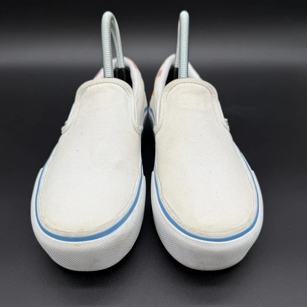 Vans Classic Slip-On Womens‎ Size 6 White Stitch Canvas Checkered Heel Shoes